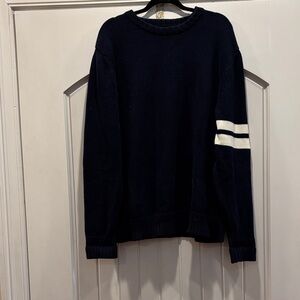 Birdwell Dark Blue Crewneck Sweater with Ivory Stripe